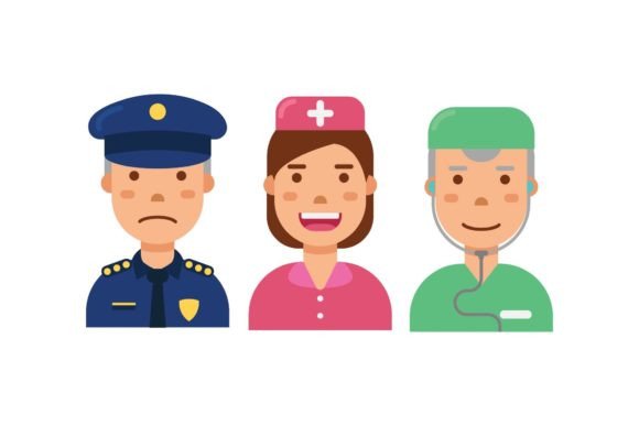 Avatar Doctor Nurse Police Icon Set: Essential Graphics